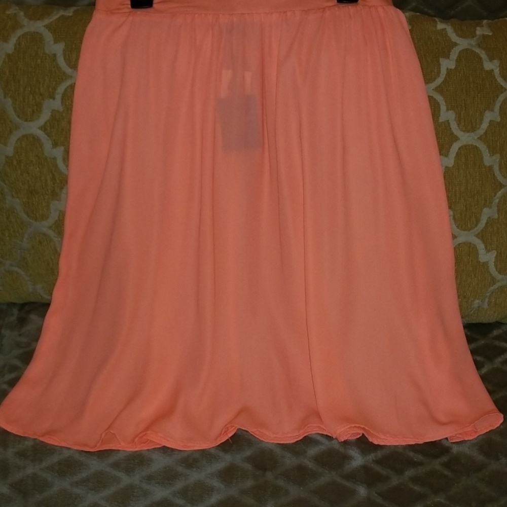 NWT! Living Doll Coral Pink Flowy Midi Skirt